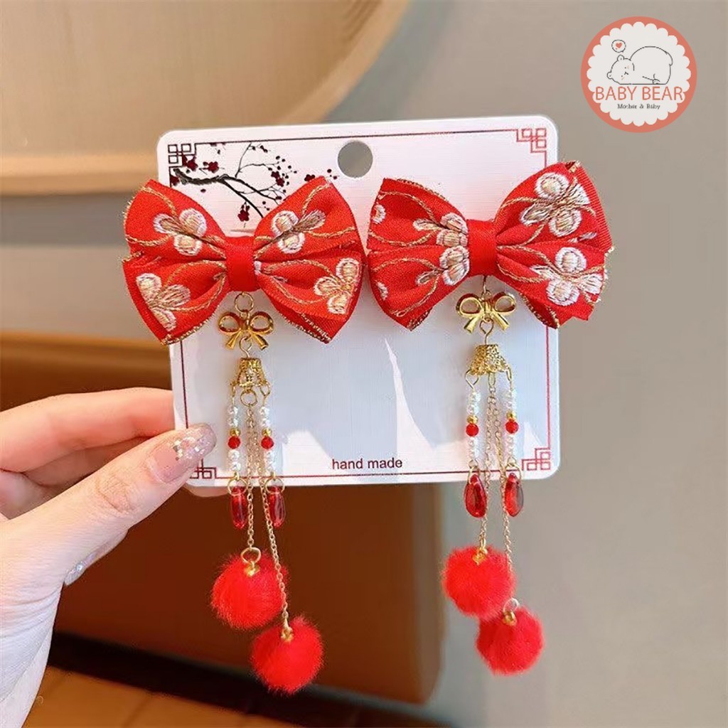 กิ๊บสีแดงอาหมวย กิ๊บติดผมตรุษจีน เครื่องประดับผมตามเทศกาล - รูปที่ 6