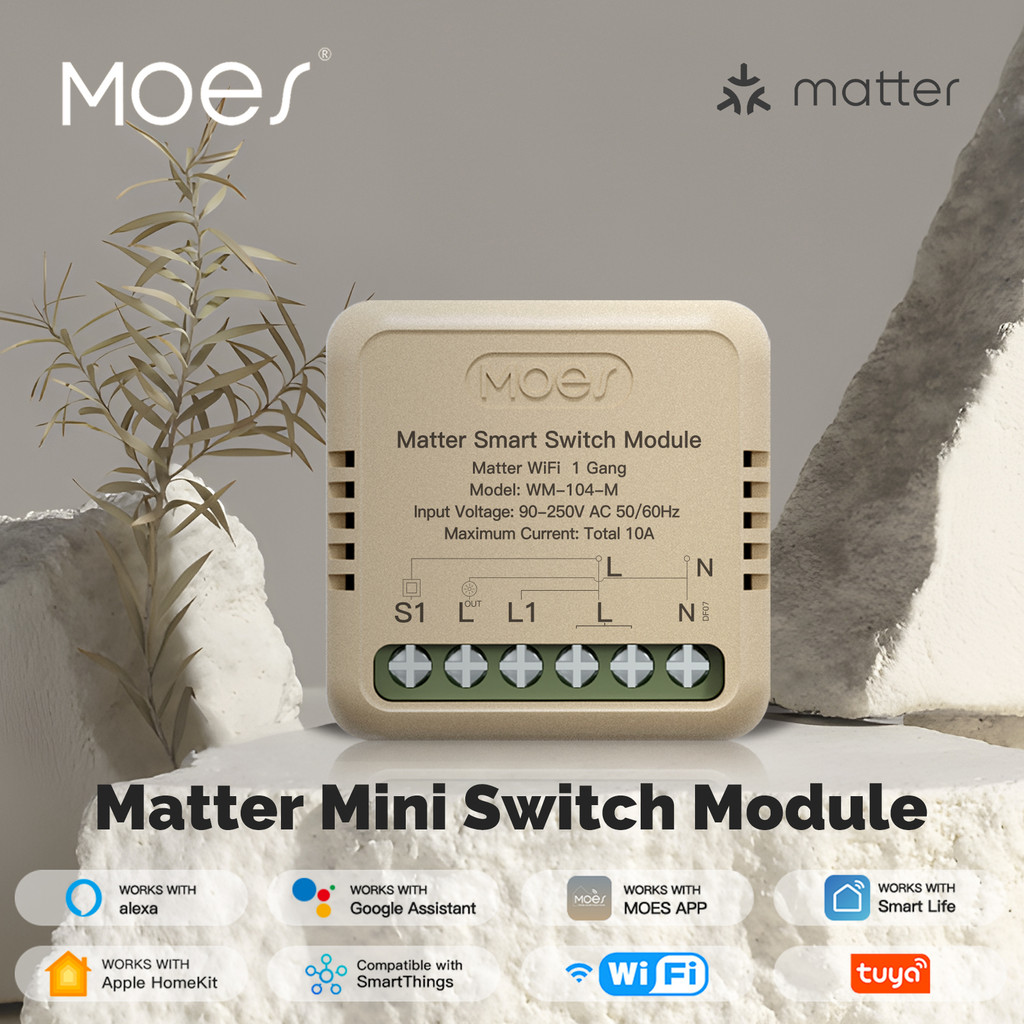 Moes Tuya WiFi Matter Mini สมาร์ทโมดูลสวิทช์รีเลย์จับเวลา Home Automation App รีโมทคอนโทรลทํางานร่วมกับ Alexa Google Home Apple