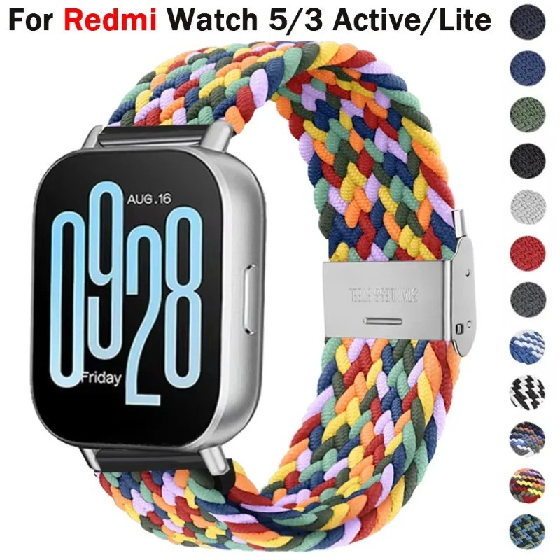 สายรัดถักยืดหยุ่นเข้ากันได้สําหรับนาฬิกา Redmi 5/3 Active Watchband ไนลอนปรับ Quick Release สร้อยข้อมือสําหรับ Redmi Watch 3/5 Lite