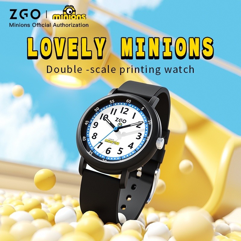 Zgo Minions นาฬิกาเด็กแฟชั่นนาฬิกาควอทซ์กันน้ําสําหรับนักเรียนนาฬิกาพิเศษสําหรับการสอบของขวัญ 332