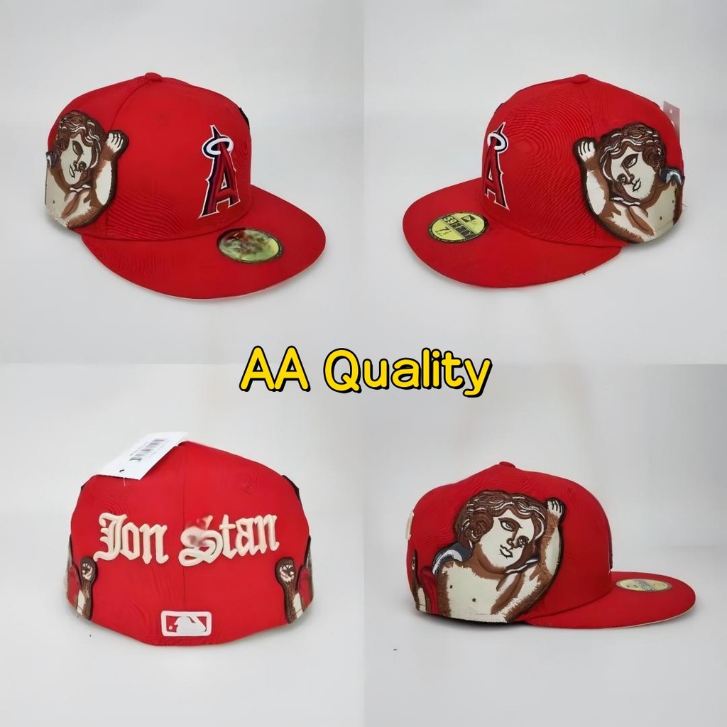 Mlb Jon Stan X ใหม่ Er.a Los Angeles Angels of Anaheim Fiftted Hat Bisbal เย็บปักถักร้อยโลโก้ Letter on Angel Flat Eave Hip-hop หมวก