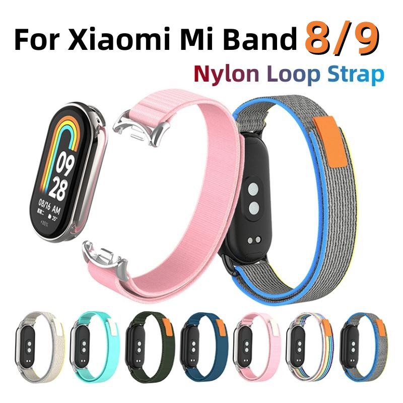 สายรัดไนลอน Velcro Loopback สําหรับ Xiaomi Mi Band 9 8 สายรัดข้อมือทดแทนสําหรับ Mi Band 8 9