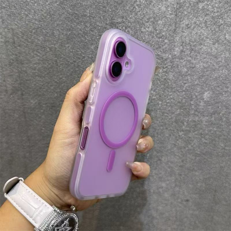 หรูหรา มีน้ําค้างแข็ง ใสวุ้นสีแม่เหล็กเคสโทรศัพท์สําหรับ ไอโฟน 16 มือโปร สูงสุด 15 14 13 12 มือโปร สูงสุด ปลอกถุงลมนิรภัยกันกระแทกกล้องเลนส์ป้องกันฮาร์ดปกหลัง ไอโฟน