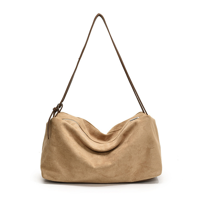 IELGY Retro Matte Suede Tote Bag ความจุขนาดใหญ่ Commuter Armpit Order กระเป๋าสะพาย