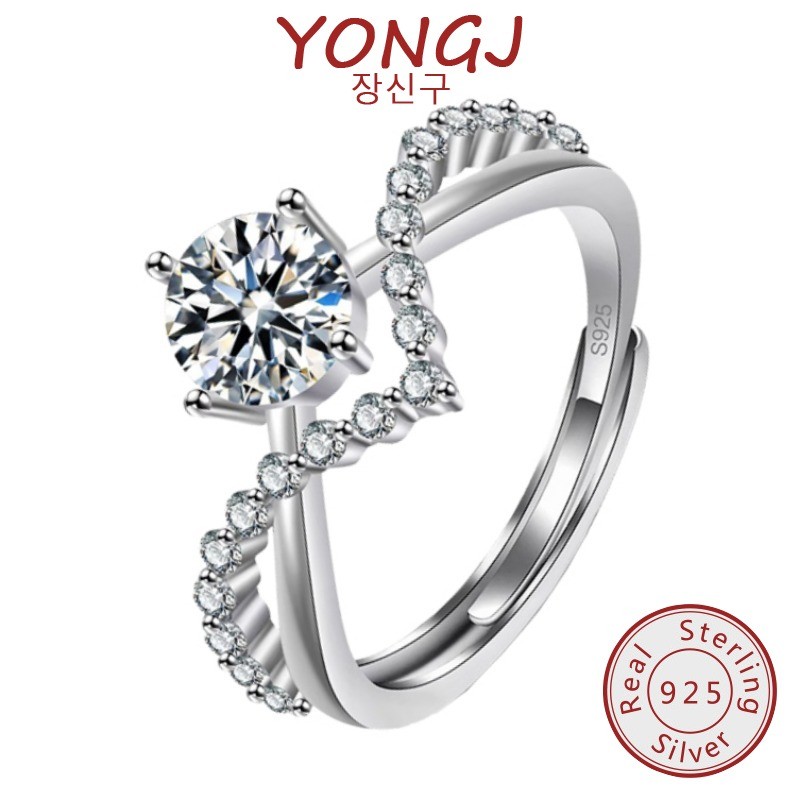 YONGJ Love Crown Moissanite แหวนหมั้น 1 กะรัต สี่สาขาสําหรับผู้หญิง