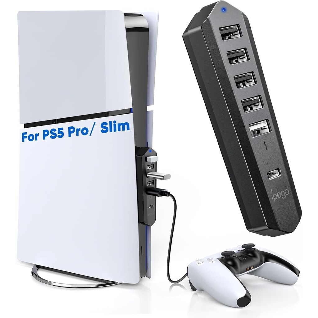 6 พอร์ต USB Hub เท่านั้นสําหรับ PS5 Pro/Slim คอนโซล Disc & Digital, ความเร็วสูงเสริมพอร์ต USB Extend