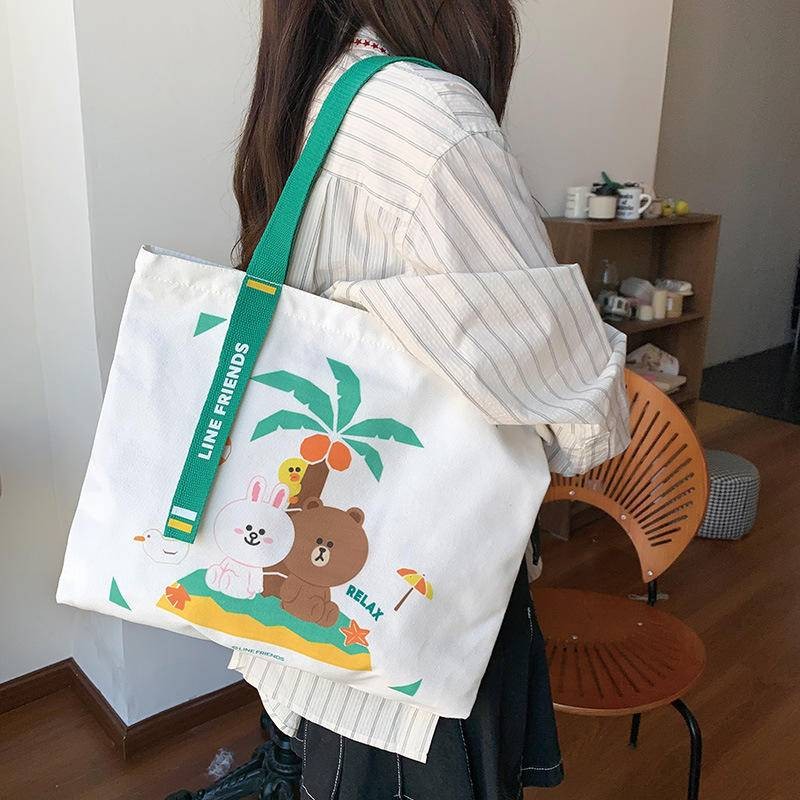 ใหม่สาวสบายๆการ์ตูนขนาดใหญ่-ความจุผ้าใบกระเป๋าสะพาย