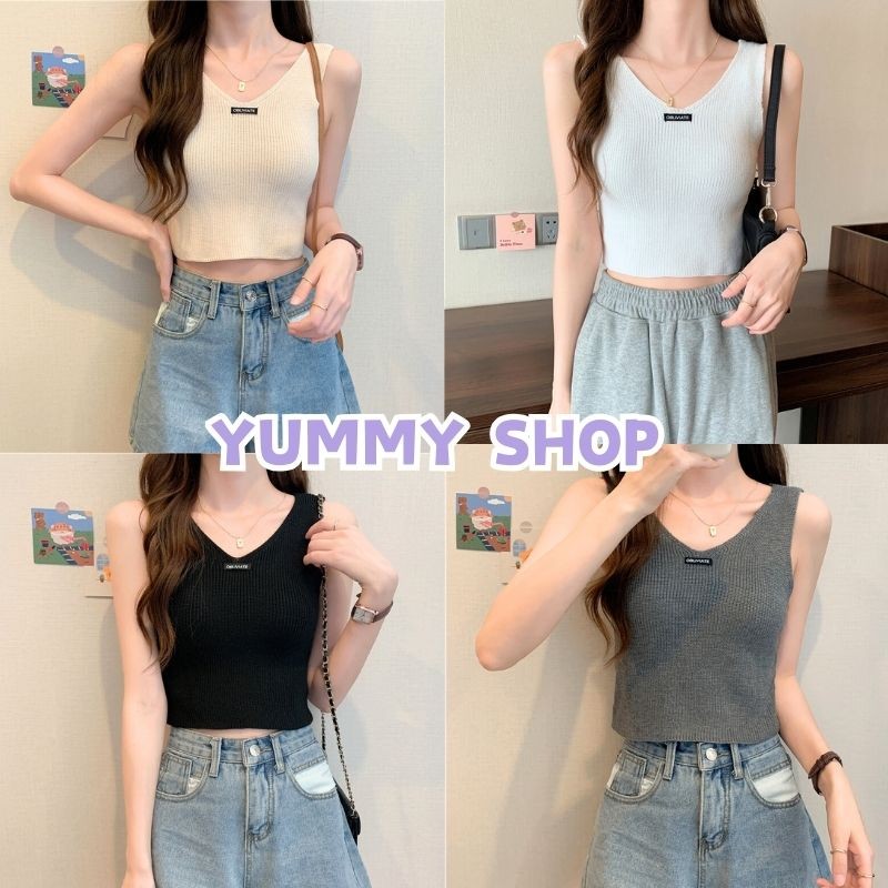 🎀Yummy Shop🎀พร้อมส่ง【9397】เสื้อหล้ามไหมพรมคอวี สไตล์​เกาหลี