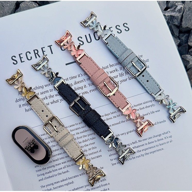 Metal Flower Leather Watch Strap Compatible For mi band 9 Strap Metal mi band 8 Strap Loop Replaceme