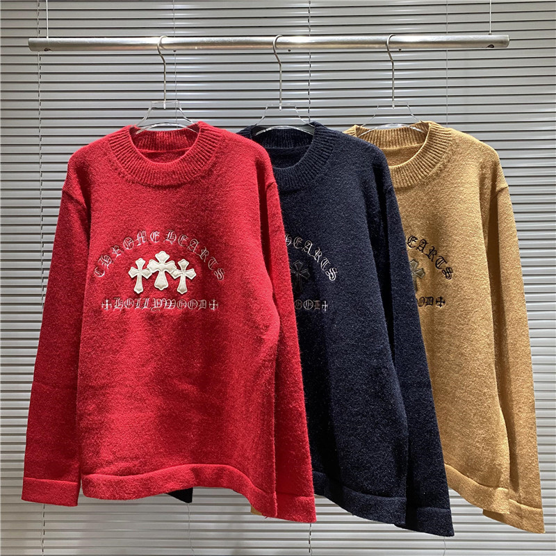 แฟชั่น ช0ฉัน ผู้ชายและผู้หญิงรอบคอเสื้อกันหนาวเสื้อสวมหัวปักข้ามแขนยาวคาร์ดิแกนเสื้อลําลอง