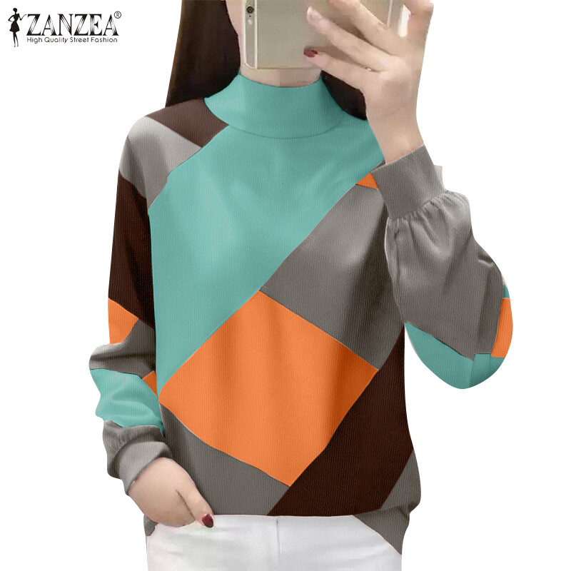 Zanzea เสื้อกันหนาวแขนยาวคอเต่าแฟชั่นเกาหลีสําหรับผู้หญิง