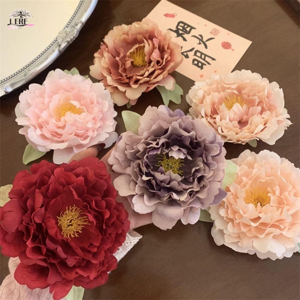 Jeremy1 กิ๊บติดผมดอกไม้จําลอง, Hanfu สไตล์โบฮีเมีย Rose ดอกไม้ Barrettes, Elegant Hairpins ขนาดใหญ่ผ้าโพกศีรษะสไตล์เกาหลี Duckbill คลิป Party
