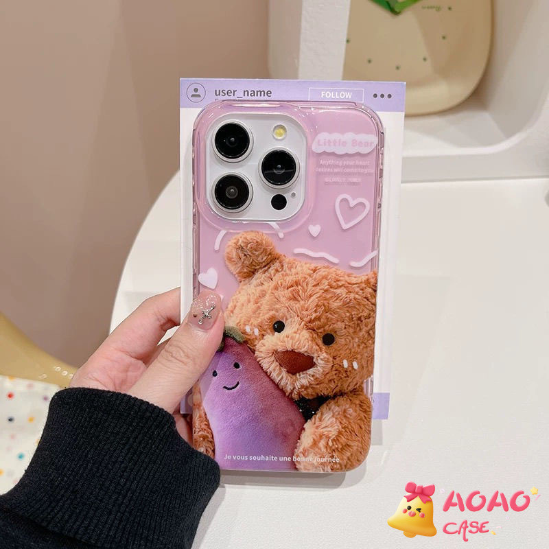 เคสไอโฟน11 สำหรับ iPhone 15 11 13 12 14 Pro Max 8 7 14 15 Plus XR X XS Max SE 2020 ปกม่วงหมีน่ารักตลก - รูปที่ 6