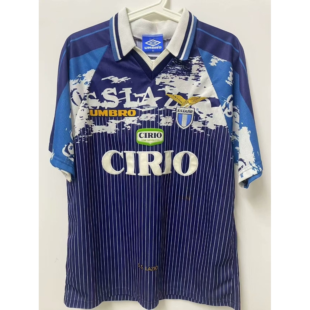 1996-97 Lazio Away เสื้อฟุตบอลวินเทจ S-XXL ผู้ใหญ่แขนสั้นแห้งเร็วเสื้อฟุตบอลกีฬา AAA