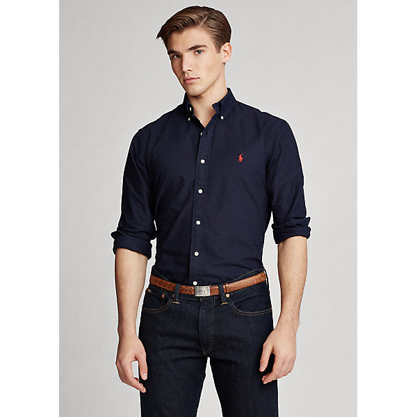 ใหม่ เสื้อเชิ้ตผู้ชาย Oxford Cotton Casual Slim Fit Long Sleeved RL Dress Shirt