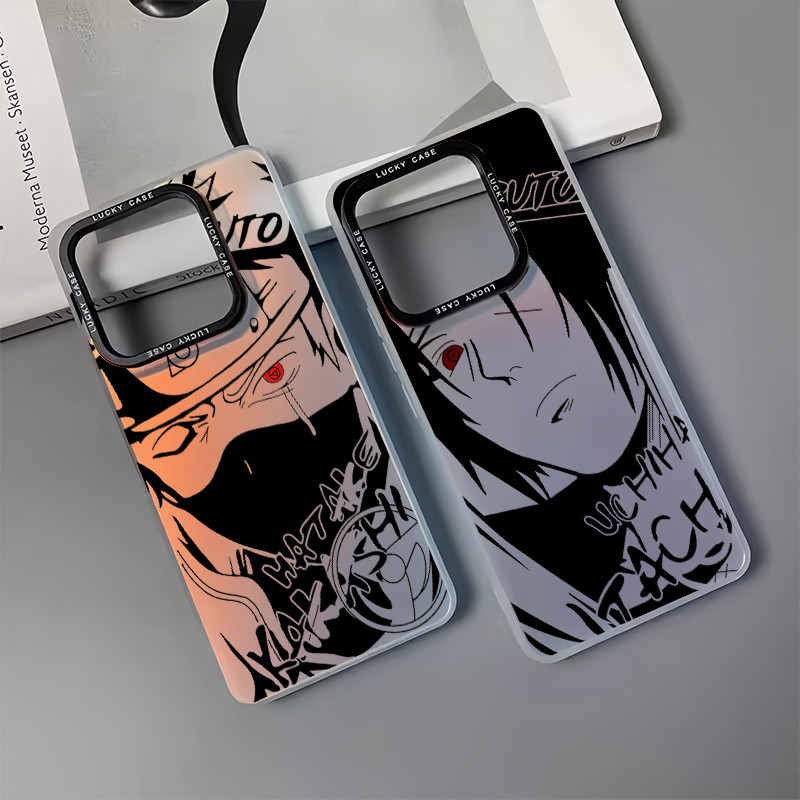 สําหรับ IQOO Z9 Turbo Z9X Z8X Z7X Z8 Z7 13 12 11 Pro เทรนด์แฟชั่นอะนิเมะสีดํา Sketch Naruto Sasuke Kakashi Aurora Dazzle Gradient คลุมทั้งหมดกันกระแทก PC เคสโทรศัพท์ Neo 10