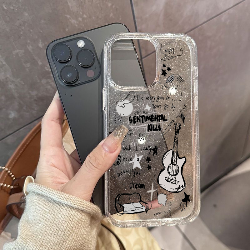 ไอโฟน โปร่งใสและกันกระแทก เปลือกป้องกัน for iPhone 16 15 PROMAX 14 13 PRO 12 11 Pro Max XR XS 7 8Pไวโอลินวินเทจ