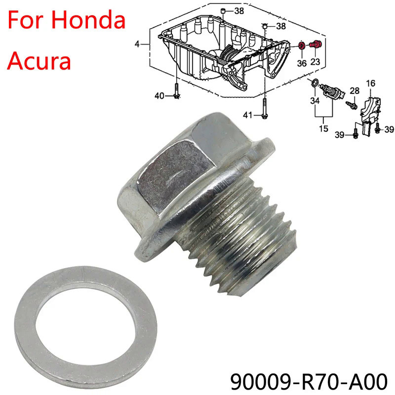 M14x1.5mm Car Engine Oil Drain Plug Bolt Silver with Washer 90009-R70-A00 fit for Honda Accord CR-V 