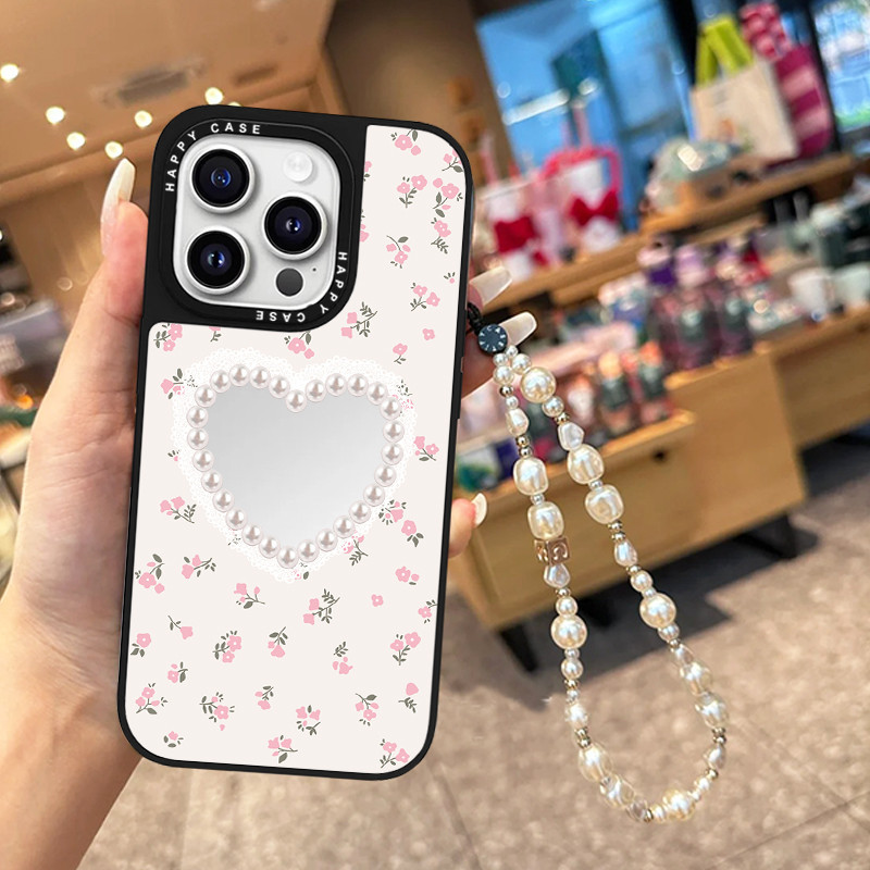 สําหรับsamsung A23 F23 A24 A25 Samsung A31 A32 A34 A35 A42 Samsung A51 A52 A54 A55 A71 A72 A73 Samsung S22 S23 S24 Ultrasกระจกเคสโทรศัพท์น่ารักการ์ตูนดอกไม้มุกเล็กๆสร้อยข้อมือ