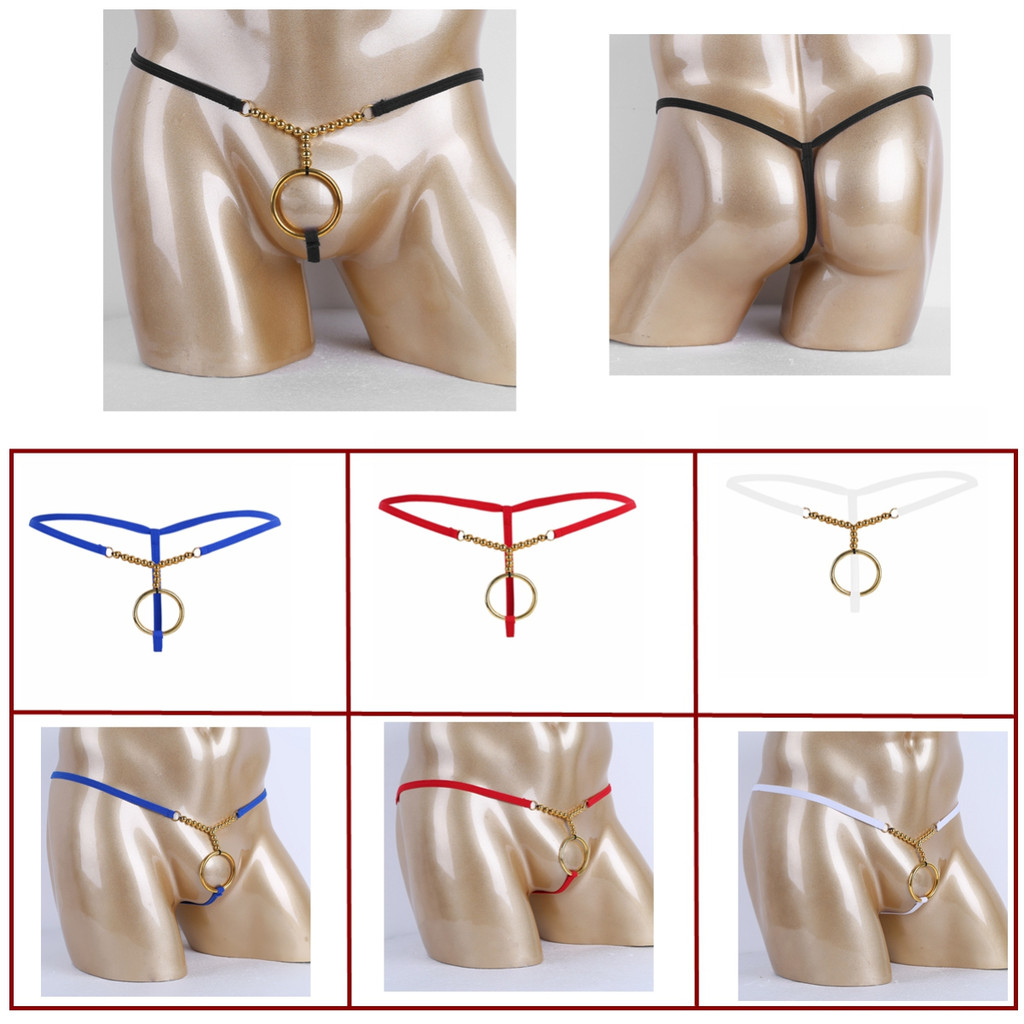 Nikiikoo Mens Lingerie O-rings and Bead G-string Bikini Lingerie