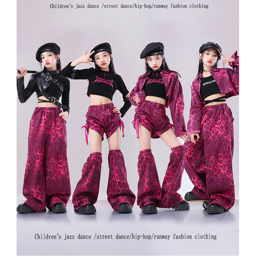 15-75KG ชุดเต้นเด็ก ชุดเต้นแจ๊ส เด็กผู้หญิง ดำ เสื้อ ชุด cover dance ชุดฮิปฮอป กางเกง ชุด cover danc