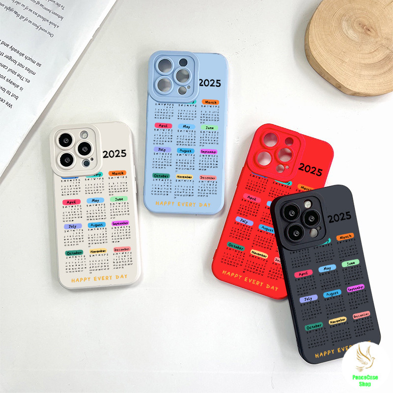 COD-ในไทย เคสคู่รัก เรียบง่าย ปฏิทินสี 2025 สําหรับ iPhone 7 8 X 11 12 13 14 15 TPU เคสโทรศัพท์แบบนุ่มเลนส์มุมขวา Unisex