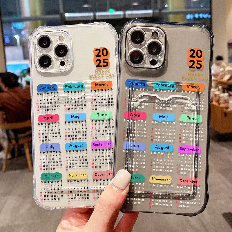 ปฏิทิน 25 ปี Card Holder เคส for IPhone 11 13 12 14 15 16 Pro Max 7 8 Plus XS Max SE กันกระแทกโทรศัพท์มือถือ