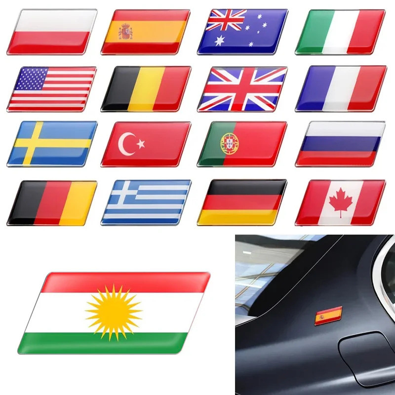 3D Epoxy Car Styling Body Trunk Decor Sticker with Bangladesh Kurdistan Israel Brazil Palestine Pola