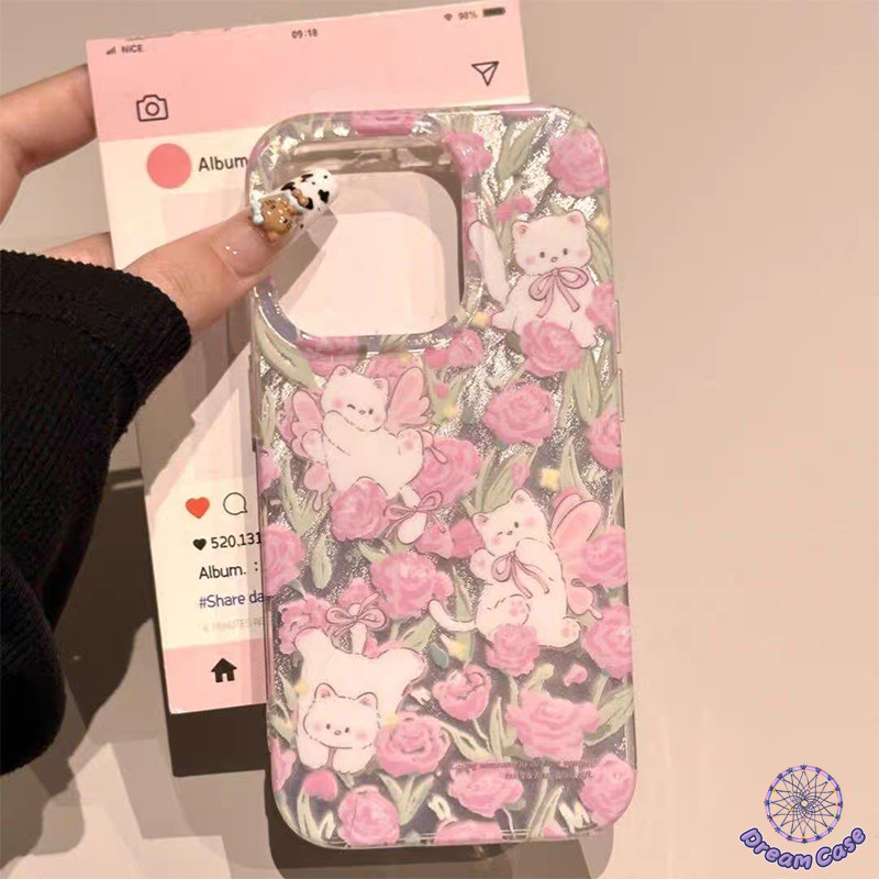 การ์ตูนลูกแมวน่ารักดอกไม้ขนนกเส้นด้ายนุ่ม เคส Samsung A06 A14 A15 A05s A53 A05 A30 A11 A13 A34 A25 A23 A04s A32 A51 A21s - รูปที่ 2