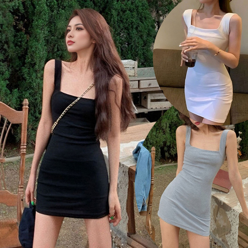เดรสสายเดี่ยวสีดำผู้หญิงสำหรับการไปเที่ยวสวนสาธารณะ
