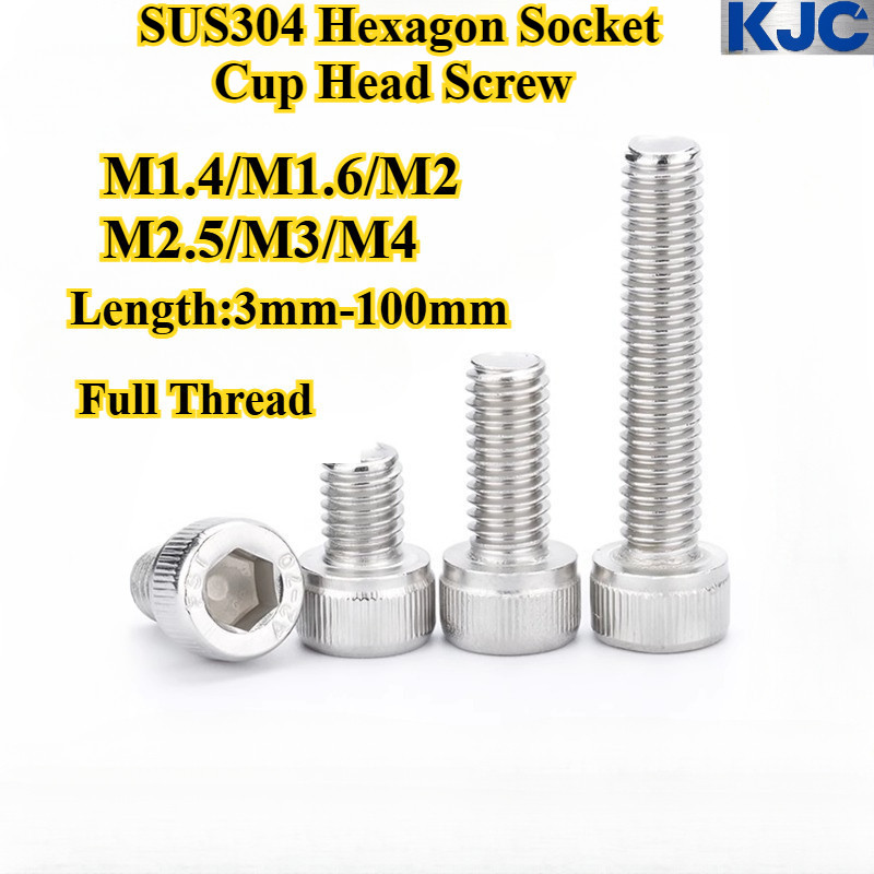 [KJC-NLJLS] สกรูหัวถ้วยซ็อกเก็ตหกเหลี่ยม SUS304 M1.4/M1.6/M2/M2.5/M3/M4 สกรูหัวถ้วยซ็อกเก็ตหกเหลี่ยม, ด้ายเต็ม, ความยาว 3 มม.-100 มม.