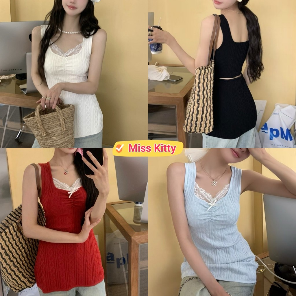 Miss Kitty❤️​พร้อมส่ง เสื้อกล้ามไหมพรม สไตล์เกาหลี มินิมอล ผ้านิ่มยืดกำลัง “LYL001” – โปรปัง