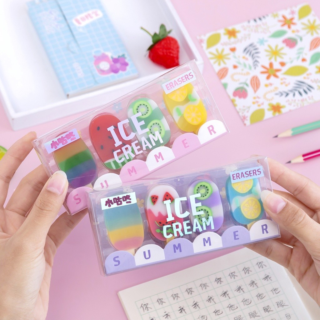 ไอศกรีม Erazer Character Pencil Eraser Set 4 ชิ้น Smile shop 846