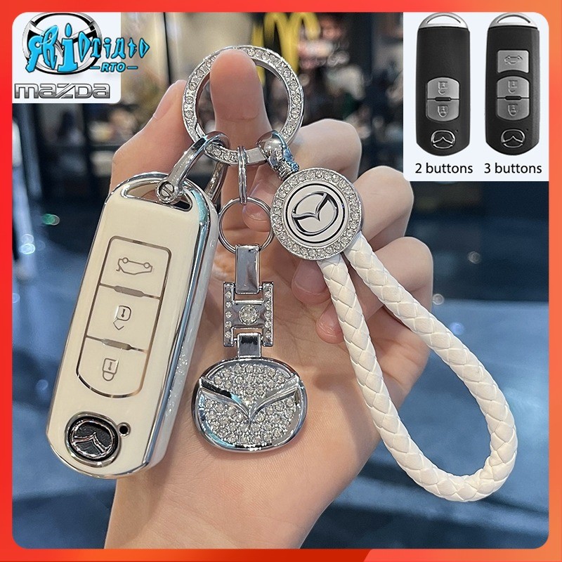 Mazda 2 / 3 ปุ่มกุญแจรถเหมาะสําหรับ Mazda 2 / 3 / Cx-3 / Cx-5 / Skyactiv TPU พวงกุญแจรถ