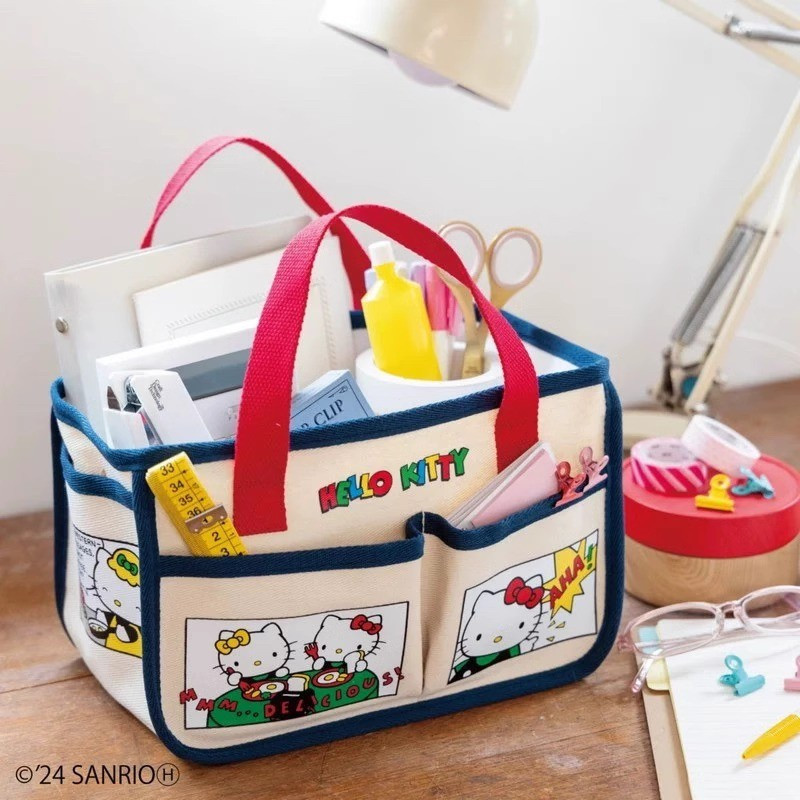 กระเป๋าผ้าแคนวาส Hello Kitty หลายช่อง ใส่ของอเนกประสงค์ สไตล์ญี่ปุ่น