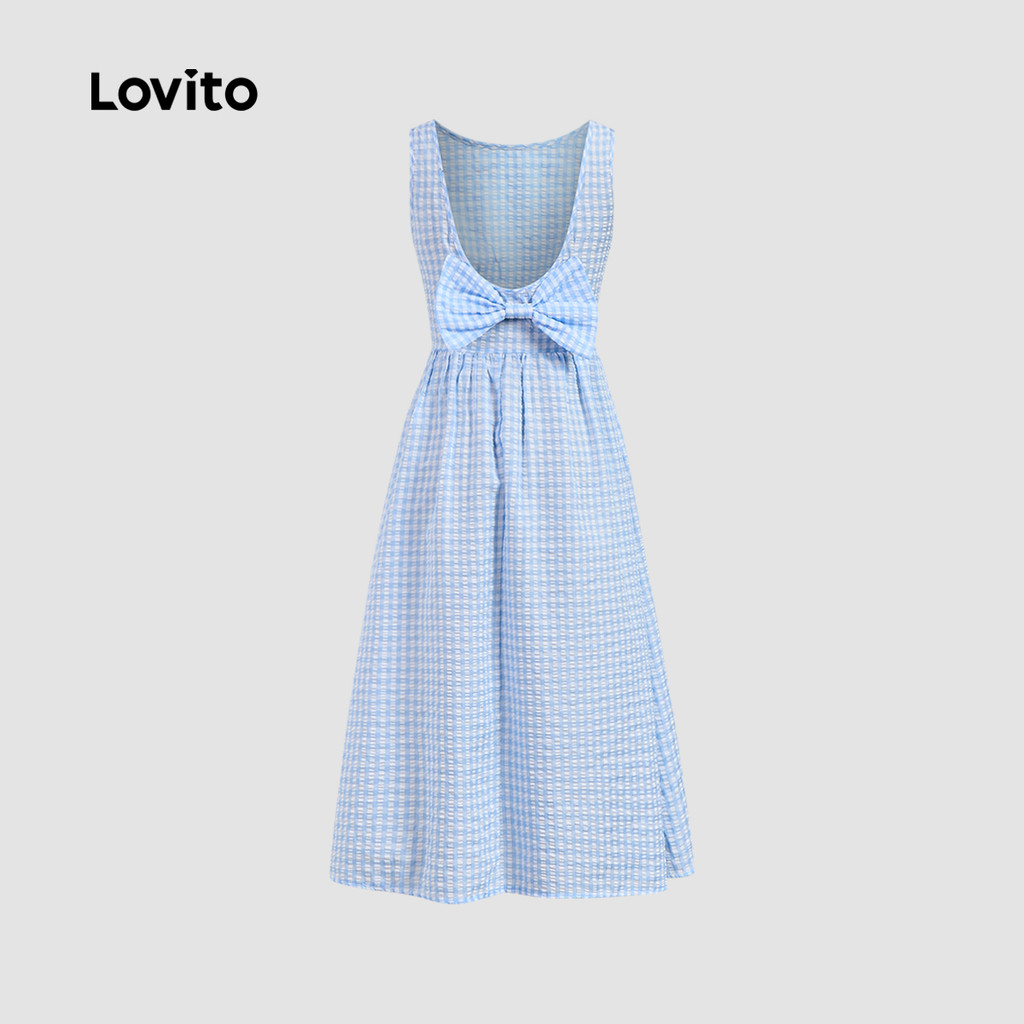 Lovito ชุดเดรสเปลือยโบว์โบว์ลําลองสําหรับผู้หญิง L128ED907