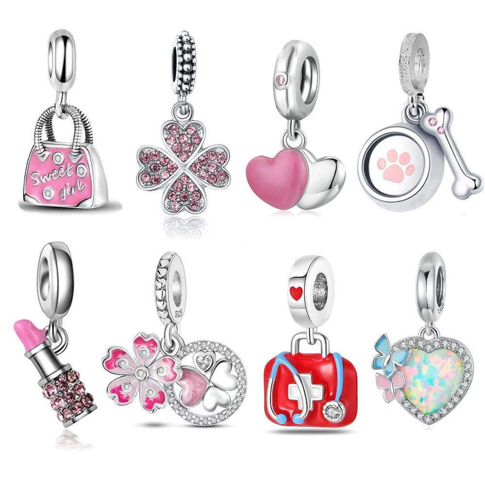 MOM Love Jewelry Pendant 925 Silver Pink Heart-Shaped Amulet Pendant