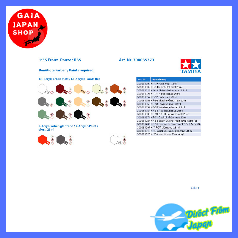 ★Direct from Japan★ทามิยะ (TAMIYA) 1/35 ซีรีส์มินิทหาร รุ่นที่ 373 รถถังเบาฝรั่งเศส R35 โมเดลพลาสติก