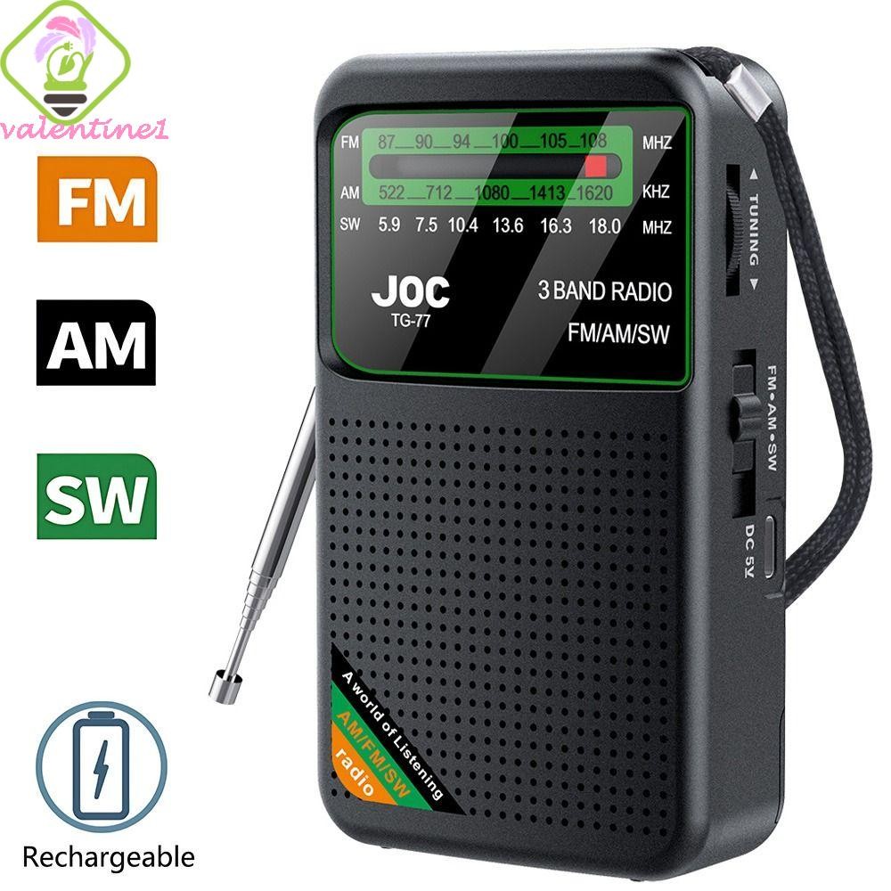 วิทยุที่ใช้แบตเตอรี่ VALENTINE, Type-C ชาร์จมัลติฟังก์ชั่น FM AM SW วิทยุ, แบบพกพา Loudness ทรานซิสเตอร์ตัวชี้ที่ถอดออกได้กระเป๋าวิทยุผู้สูงอายุ