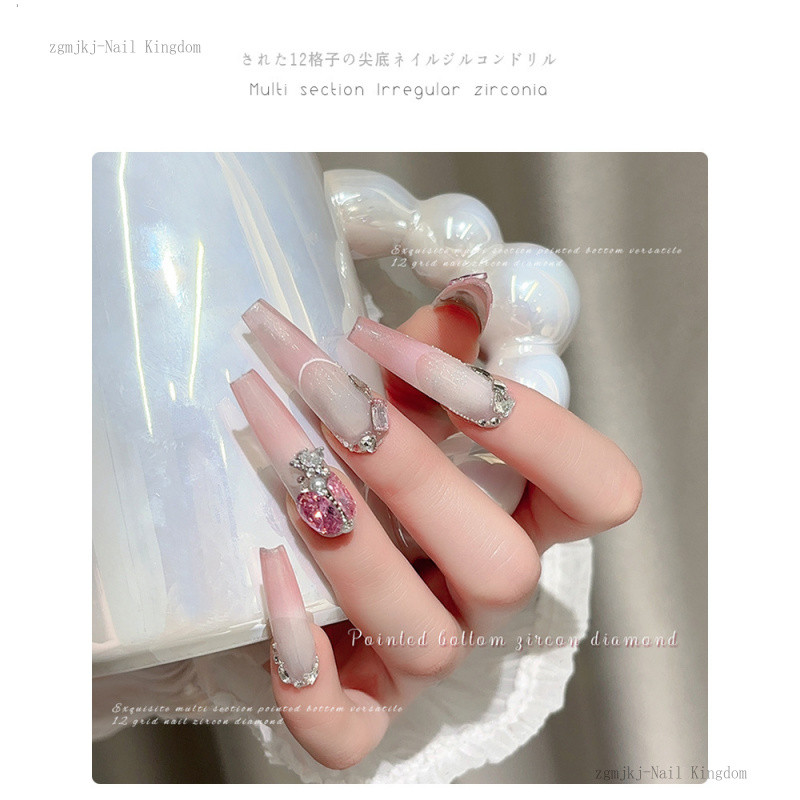 12pcs เพทาย รูปร่างพิเศษหลายส่วนแหลมด้านล่างเล็บเครื่องประ รูปที่ 4