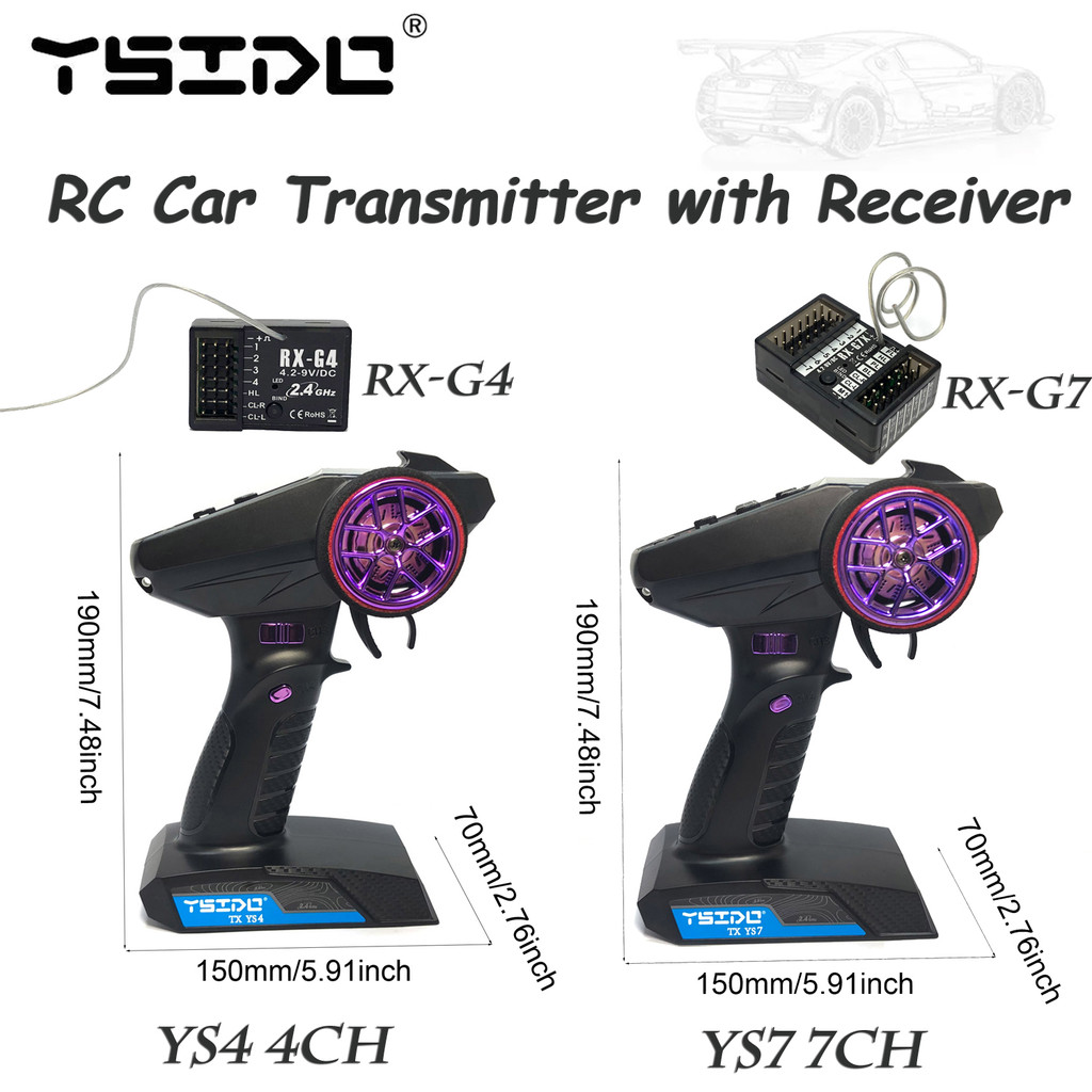 RC รถเครื่องส่งสัญญาณ 2.4 Ghz YS7 7CH YS4 4CH รีโมทคอนโทรลวิทยุดิจิตอลรุ่นเครื่องส่งสัญญาณพร้อมตัวรับสัญญาณสําหรับ RC Crawler RC เรือ