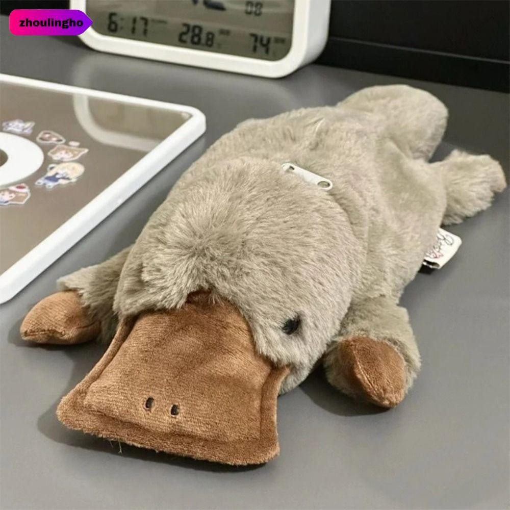 ZHOULINGHO กระเป๋าปากกา, เป็ด/ฉลาม/เต่าดินสอมัลติฟังก์ชั่น, Creative Plush ความจุขนาดใหญ่กล่องปากกาของขวัญ