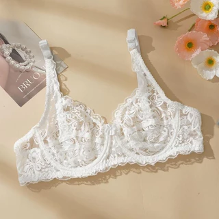 ECMLN Ultra-thin เซ็กซี่ประณีตลูกไม้ผู้หญิง Bras Non-paded Plus ขนาดแหวนเหล็ก Push Up Hollow Out Bralette