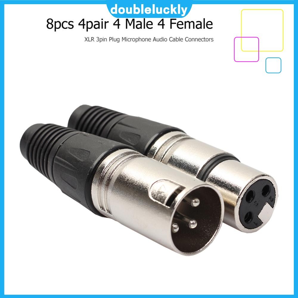 🔥Hot🔥 8Pcs 4 Male 4 Female XLR 3Pin Connector ตัวเชื่อมต่อสายสัญญาณเสียง ปลั๊กไมโครโฟน