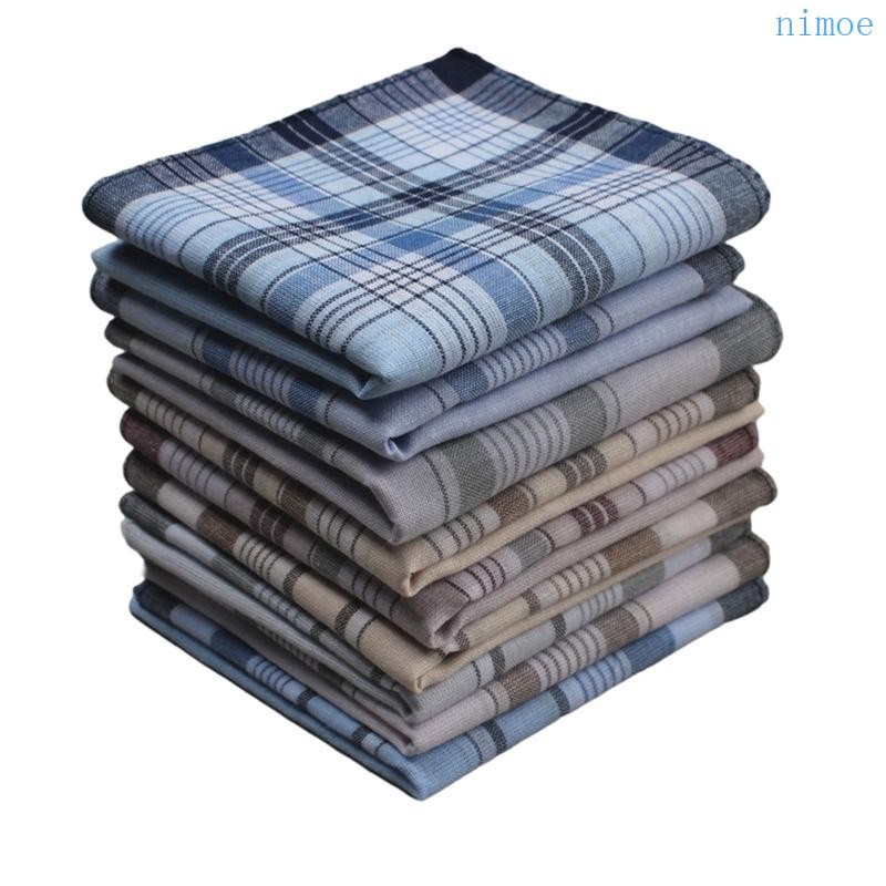 Nio ทนทานผ้าฝ้ายลายสก๊อตลาย Hankies Hankerchief Vintage Pocket Square ผ้าเช็ดหน้าสําหรับวันแม่วันพ่อ