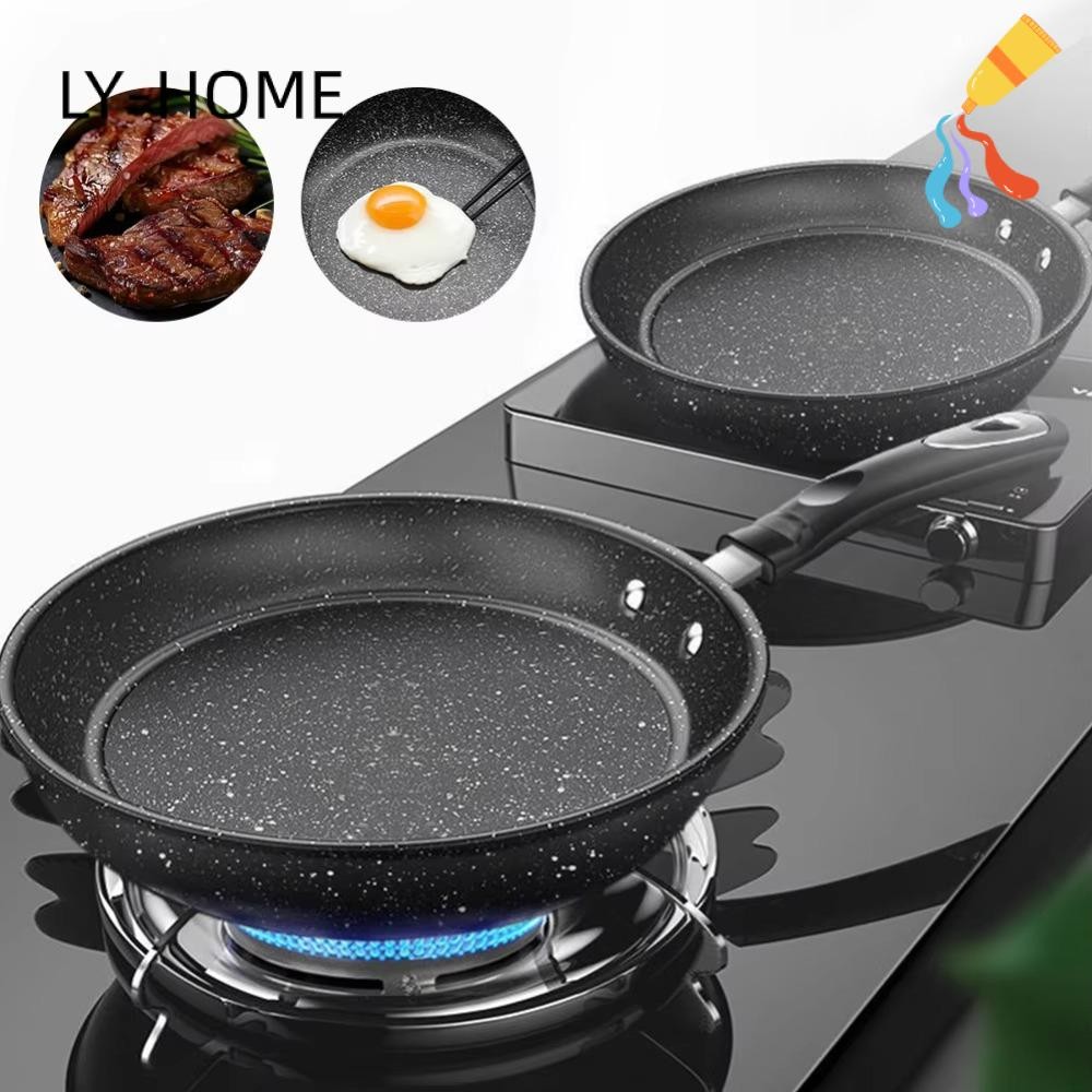 เหลียวหยิง กระทะสเต็ก, หิน 22/24/26/28 ซม. กระทะแพนเค้ก, ทนทานไม่ติดอเนกประสงค์พร้อมฝาปิดเครื่องมือทําอาหารในครัวเตาแม่เหล็กไฟฟ้าแก๊ส