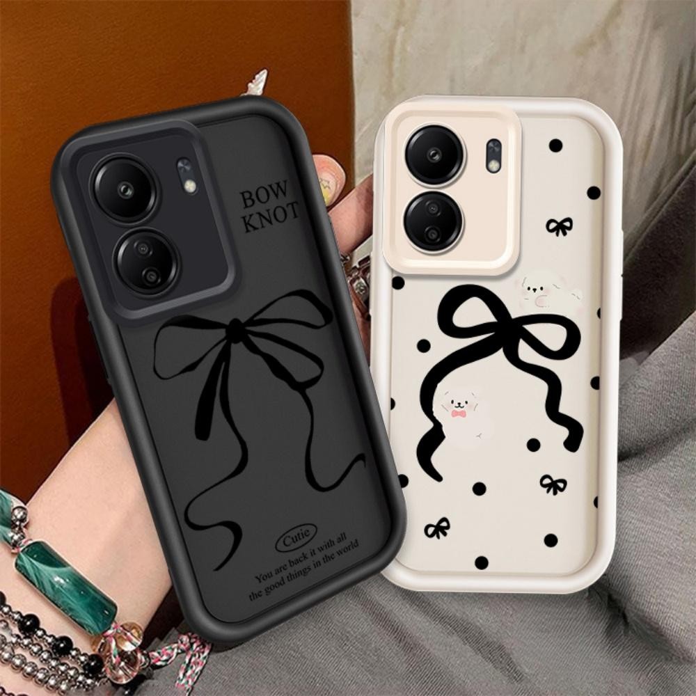 ปลอกสําหรับใช้งานร่วมกับ Redmi 13C 4G Redmi A5 4G POCO C65 C71 สีดําโบว์ซิลิโคนฝาครอบกันกระแทก TPU ก