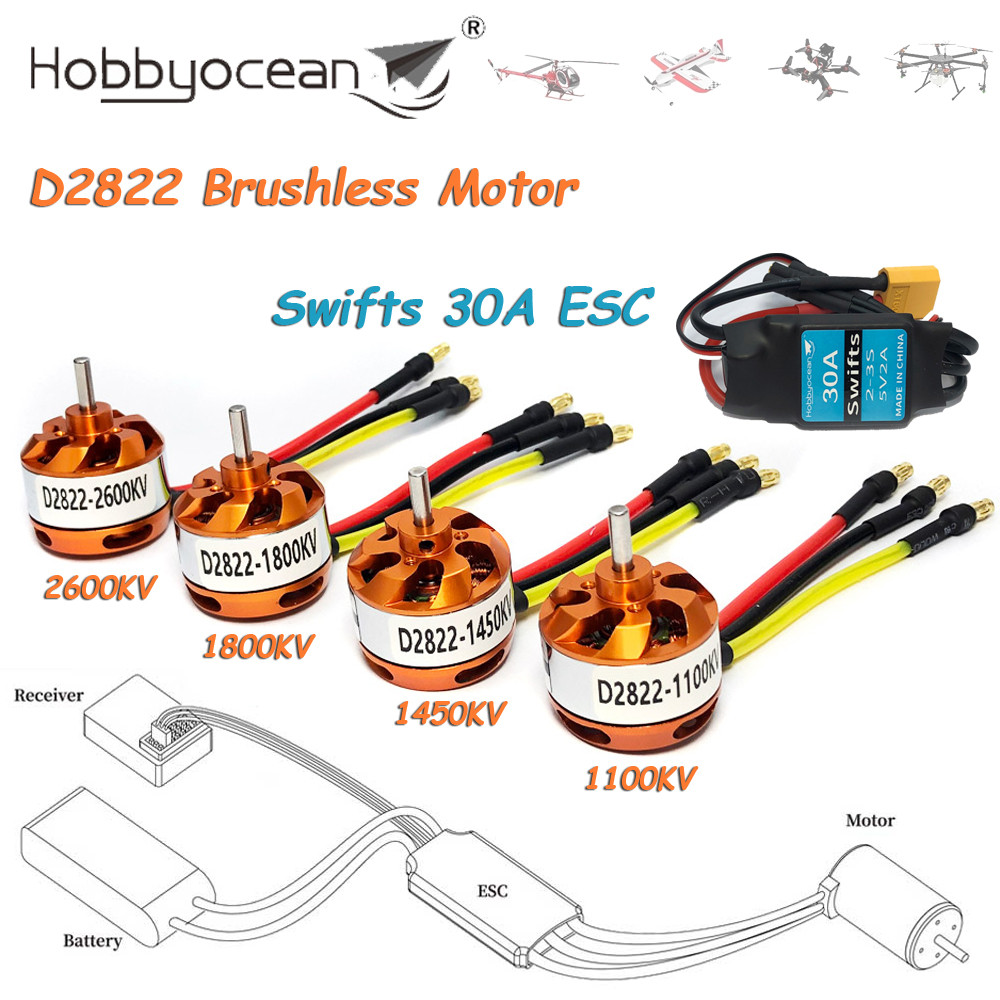 D2822 มอเตอร์ไร้แปรง 2-3S Lipo w/ Swifts 30A ESC Combo สําหรับ RC เครื่องบินหลายแกน Fixed-Wing เฮลิค