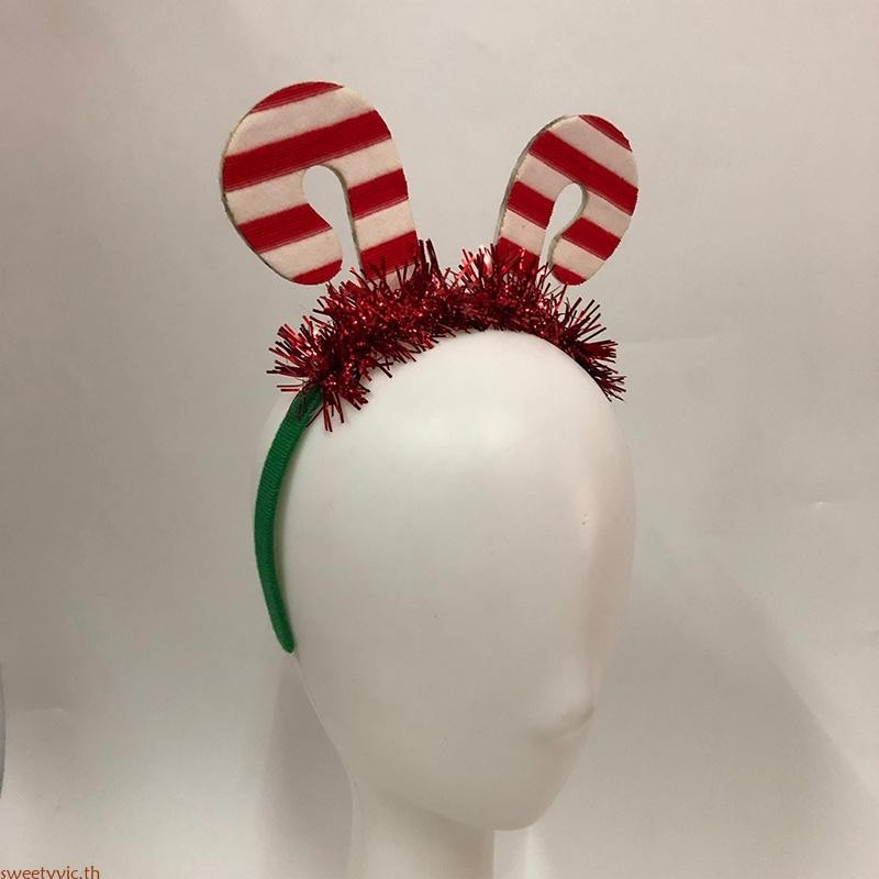 Sweetyvic Glitter Tinsel ยางรัดผมคริสต์มาส Candy Cane ที่คาดผมปีใหม่อุปกรณ์ตกแต่งปาร์ตี้วันหยุดผม Stylin