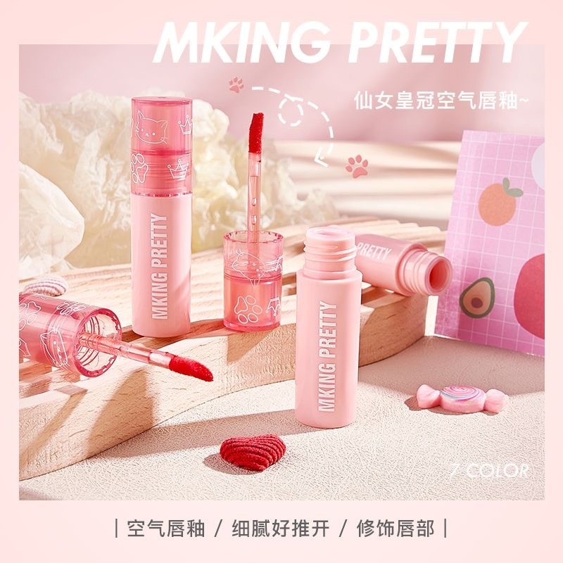 Fairy Crown Lip Glaze Tik Tok สไตล์ใหม่ Air Lip Glaze Non-Stick Cup ไม่ง่ายที่จะจางหายแก้วกันน้ํา Lip Glaze Moisturizing 24.11.27